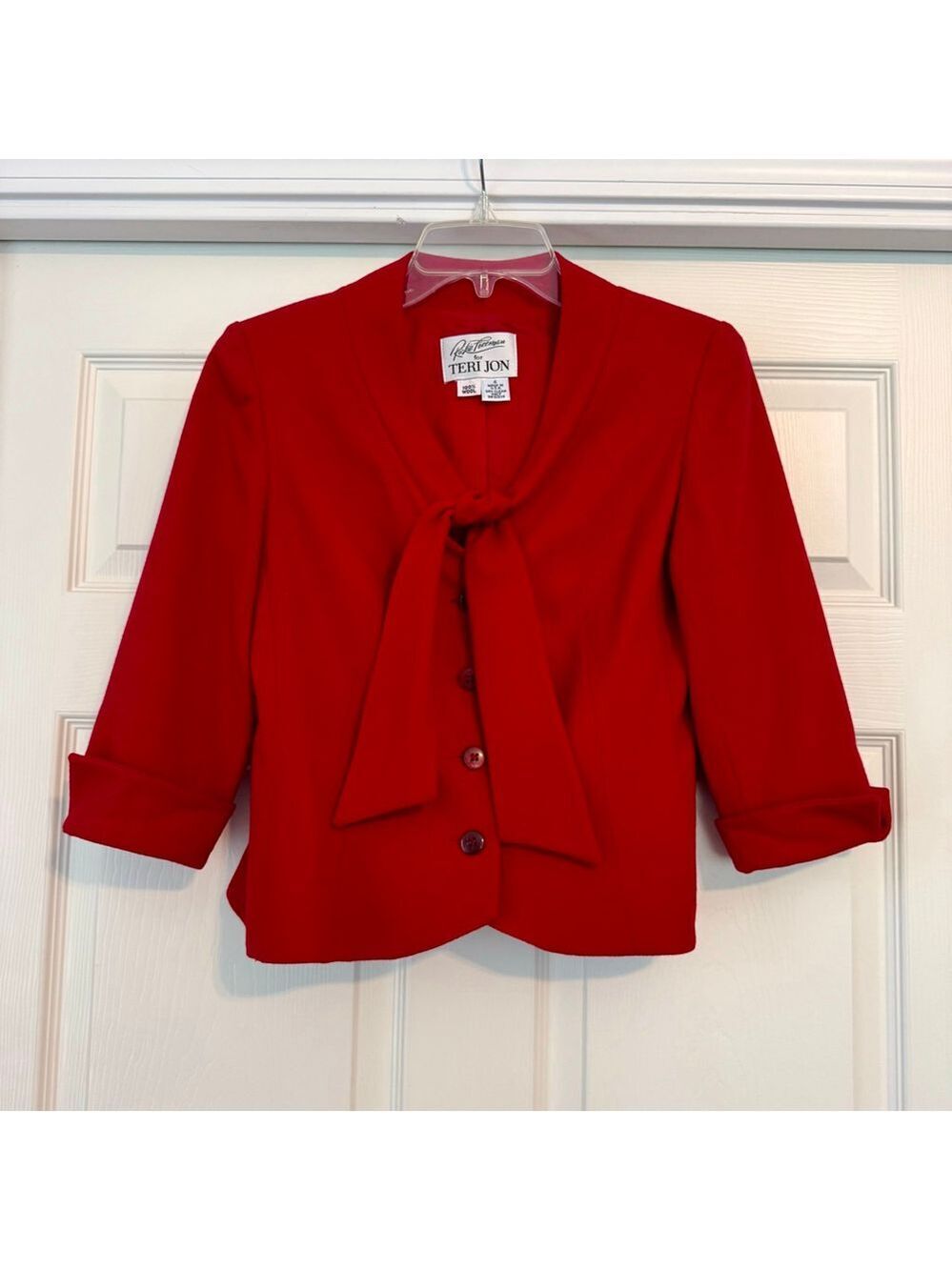 Vintage 1970’s Teri Jon Red Wool Tie-Neck Blazer Jacket Size 4